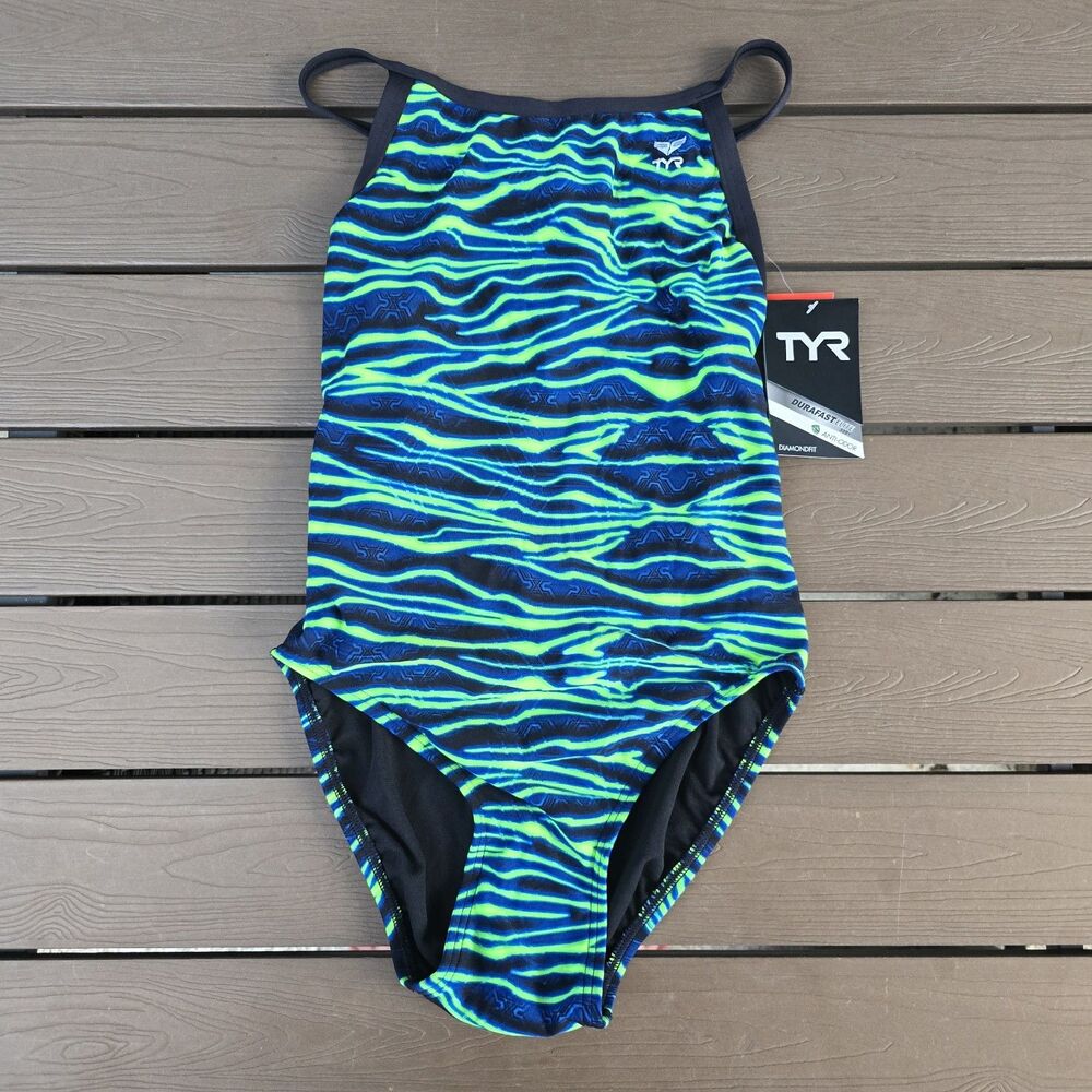 TYR Women's Durafast Elite Voltage Blue/Green 1 Pc Swimsuit DiamondFit SZ 34 NEW